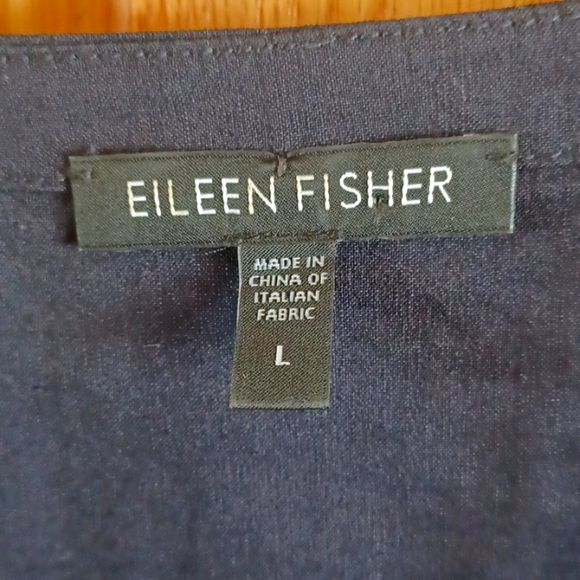 Sz L Eileen Fisher Black Linen Blend Sleeveless Midi Dress - Picture 6 of 8